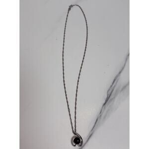 Minimalist Abstract Silver Tone Green Stone Pendant Necklace Unisex